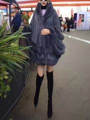 Women's Winter Cape - Style Faux Fur - Lined Hooded Cardigan - Burgundy Plush Open Front Oversized Coat for Cold Weather, Middle Eastern - Inspired Elegance, Dry Clean Only, Ladies Winter Coats, Cold Weather Apparel, Cape Style Outerwear, Luxury Fabric Coat - veyora