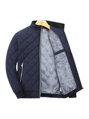 Men's Quilted Fleece - Lined Winter Jacket - Dark Green, Warm & Stylish Zip - Up with Pockets, Casual Loose Fit for Everyday Cold Weather, Winter Clothes - veyora