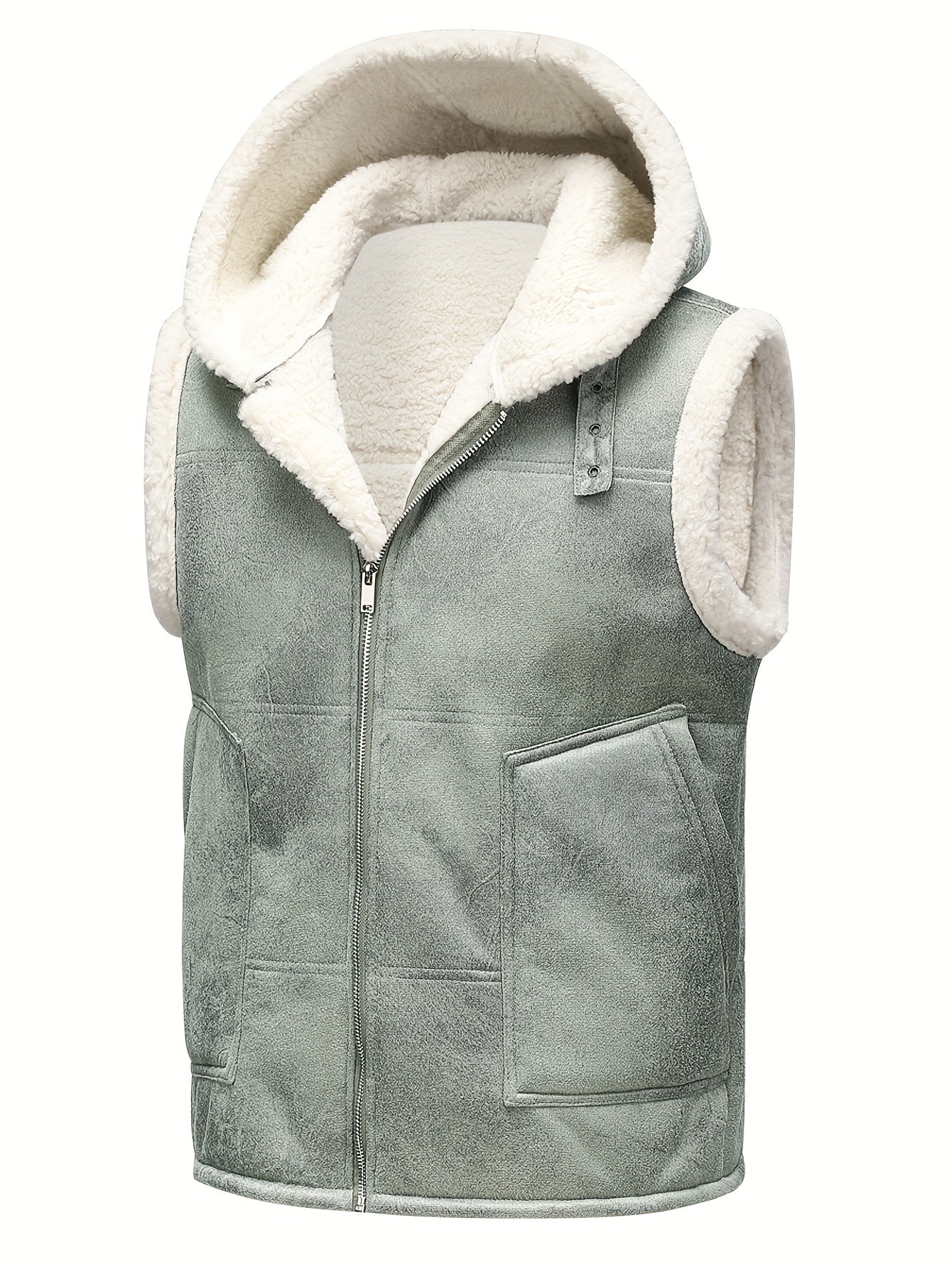 Men's Faux Fur - Lined Hooded Vest, Thickened and - Lined, Fashionable Windproof and Warm Outer Jacket for Men - veyora