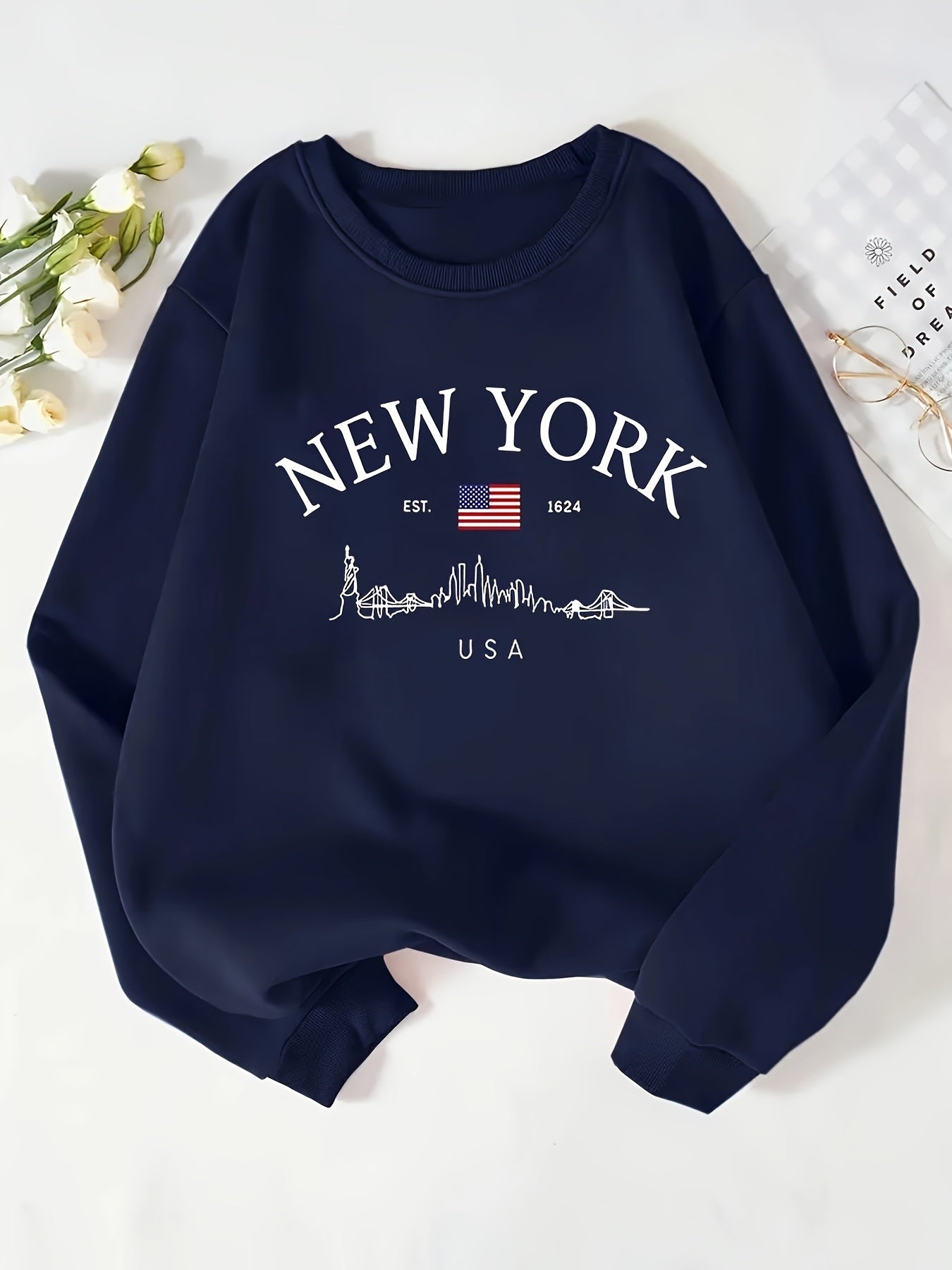 [Women's Crew Neck Sweatshirt] European and American Women's Fashion Trend Sporty Crew Neck Sweatshirt - veyora