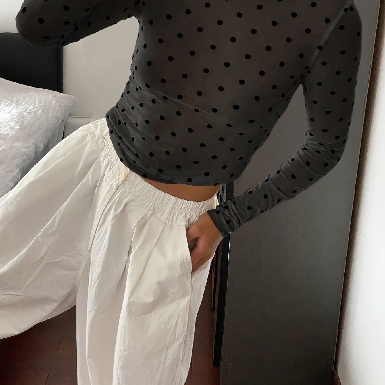 Women'S Mesh Polka Dot Velour T-Shirt - veyora