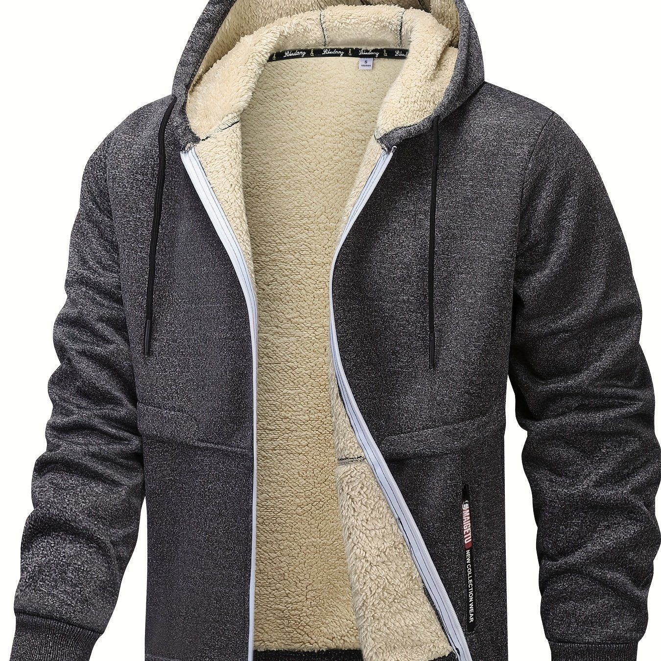 Men's Fleece - Lined Hooded Jacket - Casual Stretch Breathable Zip - Up with Drawstring Detail, Warm Polyester Outerwear for Fall/Winter Outdoor Activities, Zip Up Hoodie - veyora