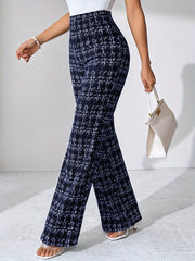 Casual Black Plaid Pattern, Suitable for Various Occasions, Straight - Leg Pants for Spring/Summer/Autumn - veyora