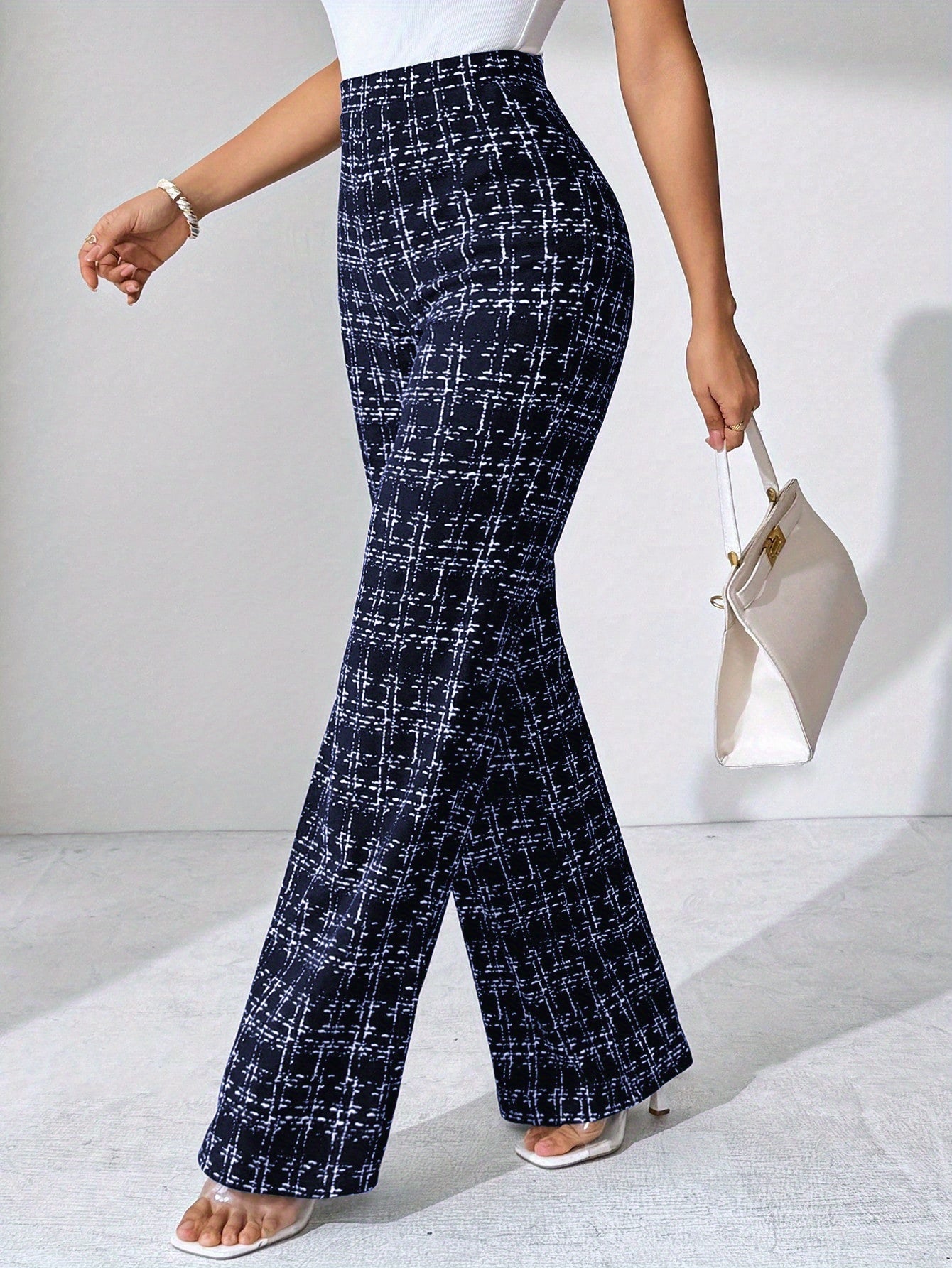 Casual Black Plaid Pattern, Suitable for Various Occasions, Straight - Leg Pants for Spring/Summer/Autumn - veyora
