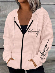 Letter Print Zipper Dual Pockets Hoodie, Casual Long Sleeve Drawstring Hoodies Sweatshirt, Women's Clothing - veyora