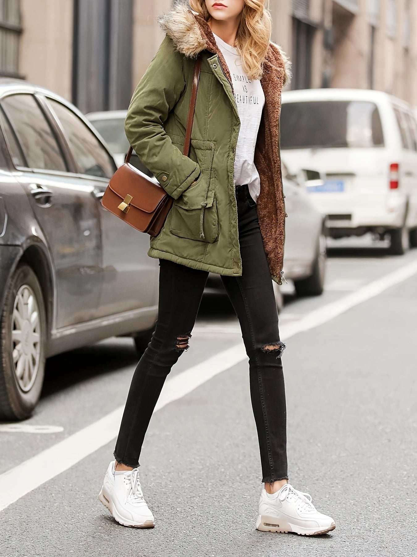 [Mid-Length Warm Parka Jacket] Women's Casual Long Parka Jacket - Warm, Mid-Length with Pockets, Polyester, Machine Washable
