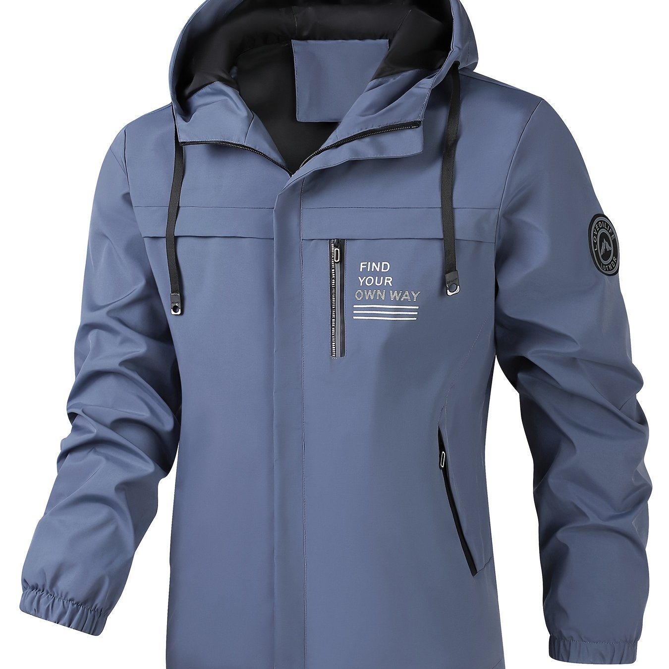 [Everyday Comfort, Windbreaker] Stylish Hooded Windbreaker Jacket | Men's Casual Gear - Black, "Find Your Way" Design, Loose Fit for Spring & Fall Outdoor Activities | Smooth Texture, Trendy Men's Jacket - veyora