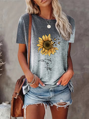 Women's Full - Body Print Short Sleeve T-Shirt - Full - Body Horizontal Line (Non - ) | Casual Crew Neck Blouse | Machine Washable Spring Summer Casual Attire | Non - Comfortable Top for Women | - veyora