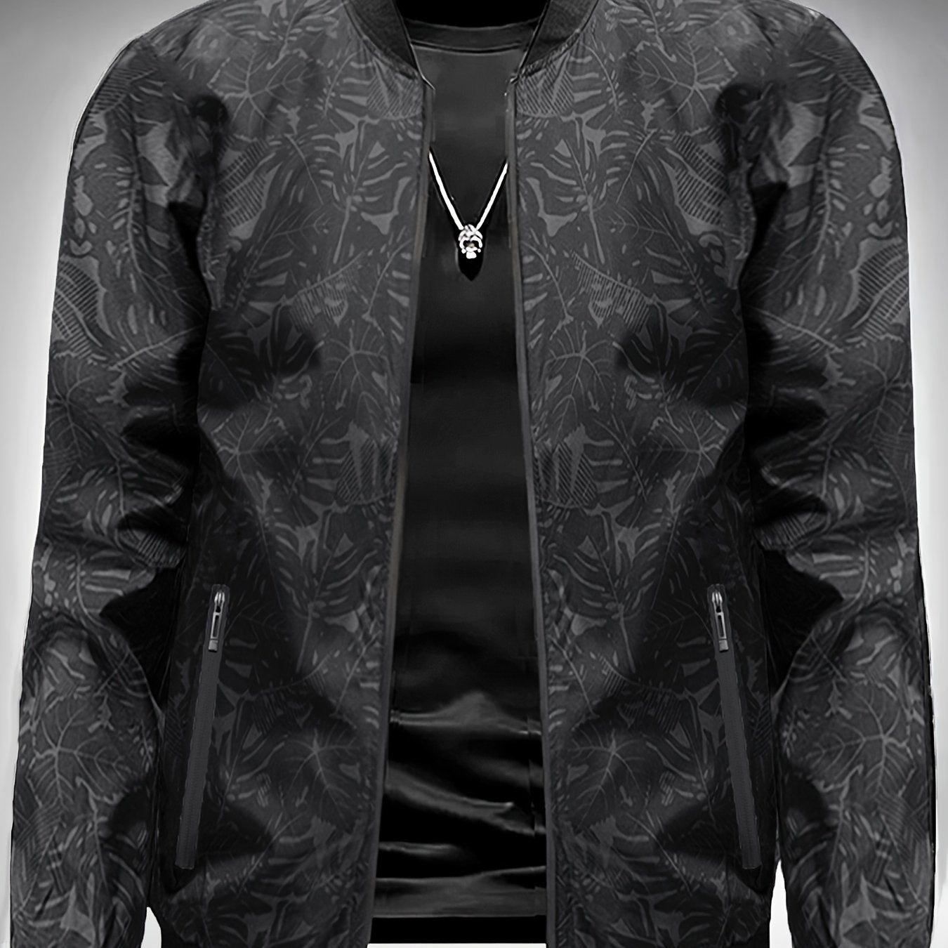 Men'S Fashion Print Casual Sports Jacket with Baseball Collar, Long Sleeve, Pocket, All - Over Print, Non - Stretch, Regular Fit, Zipper Closure, Conventional Contour, Lining, Weekend Casual Wear - veyora