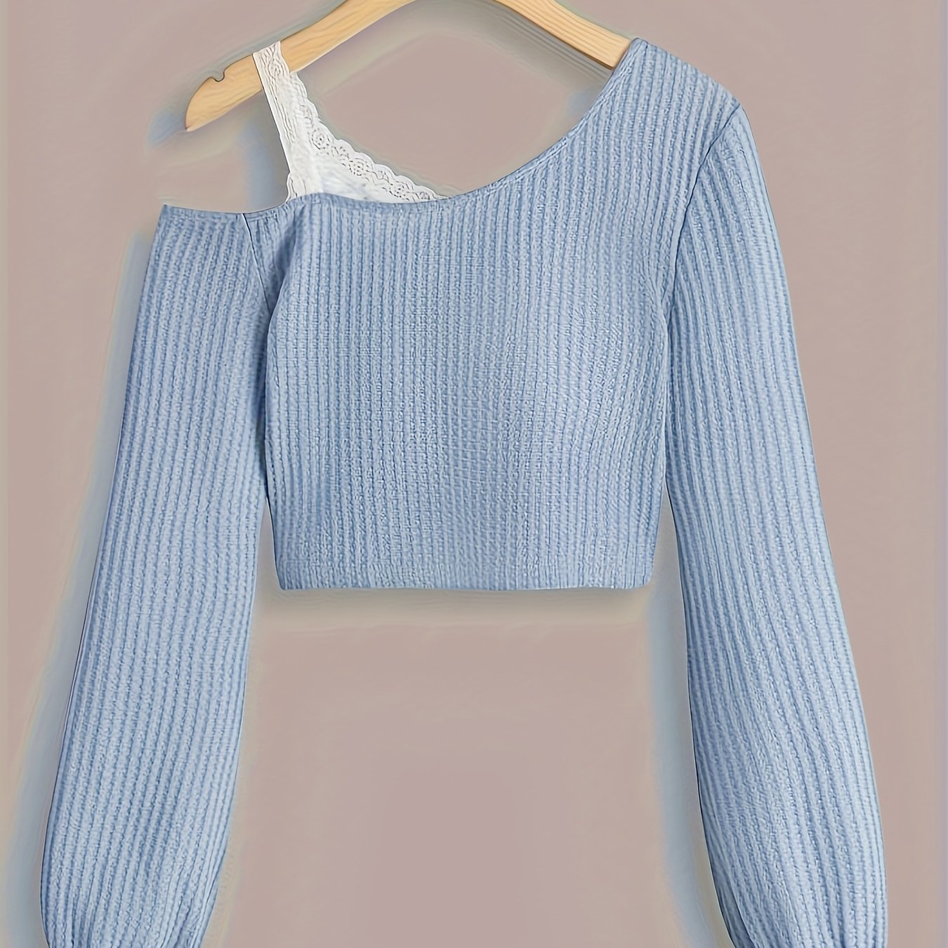 Spring and Autumn Lace Strapless Off - Shoulder Slant Collar T-shirt - veyora