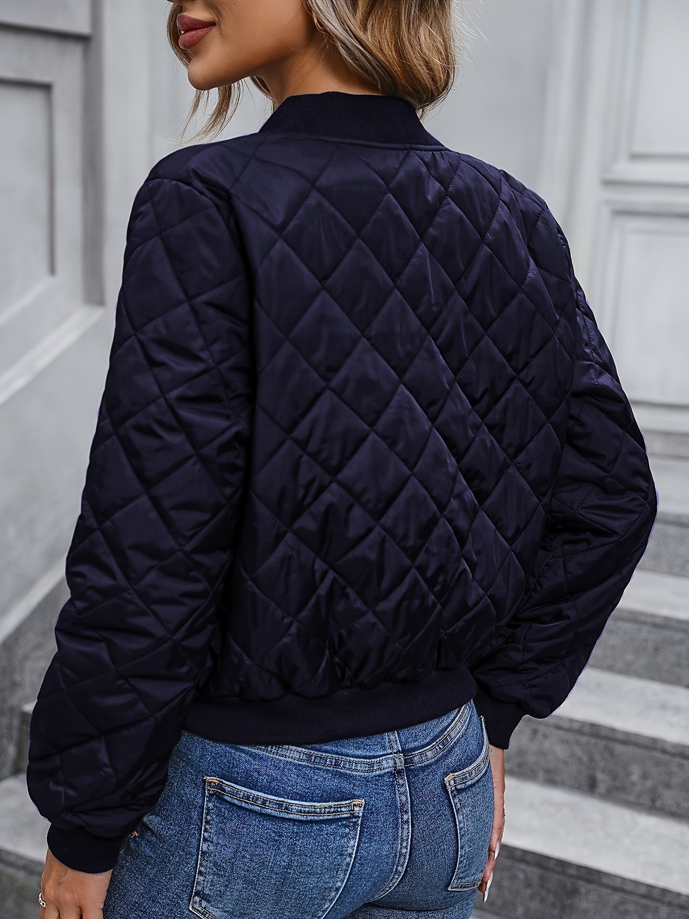 Women's Lightweight Polyester Pilot Jacket - Short Zipper Front Casual Jacket with Round Neck & Pleated Detailing, Machine Washable All - Season Outerwear for Casual Attire - veyora