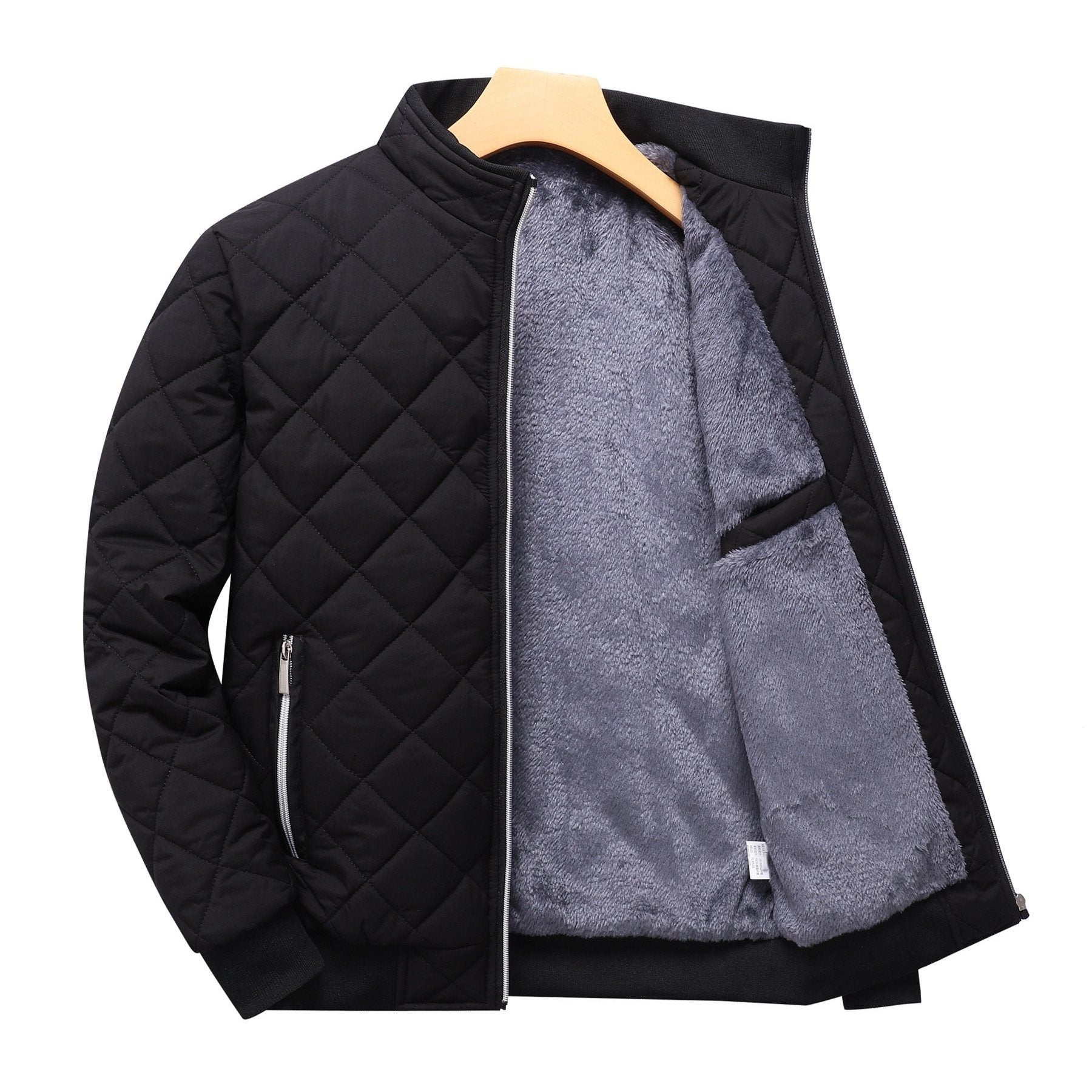 Men's Quilted Fleece - Lined Winter Jacket - Dark Green, Warm & Stylish Zip - Up with Pockets, Casual Loose Fit for Everyday Cold Weather, Winter Clothes - veyora