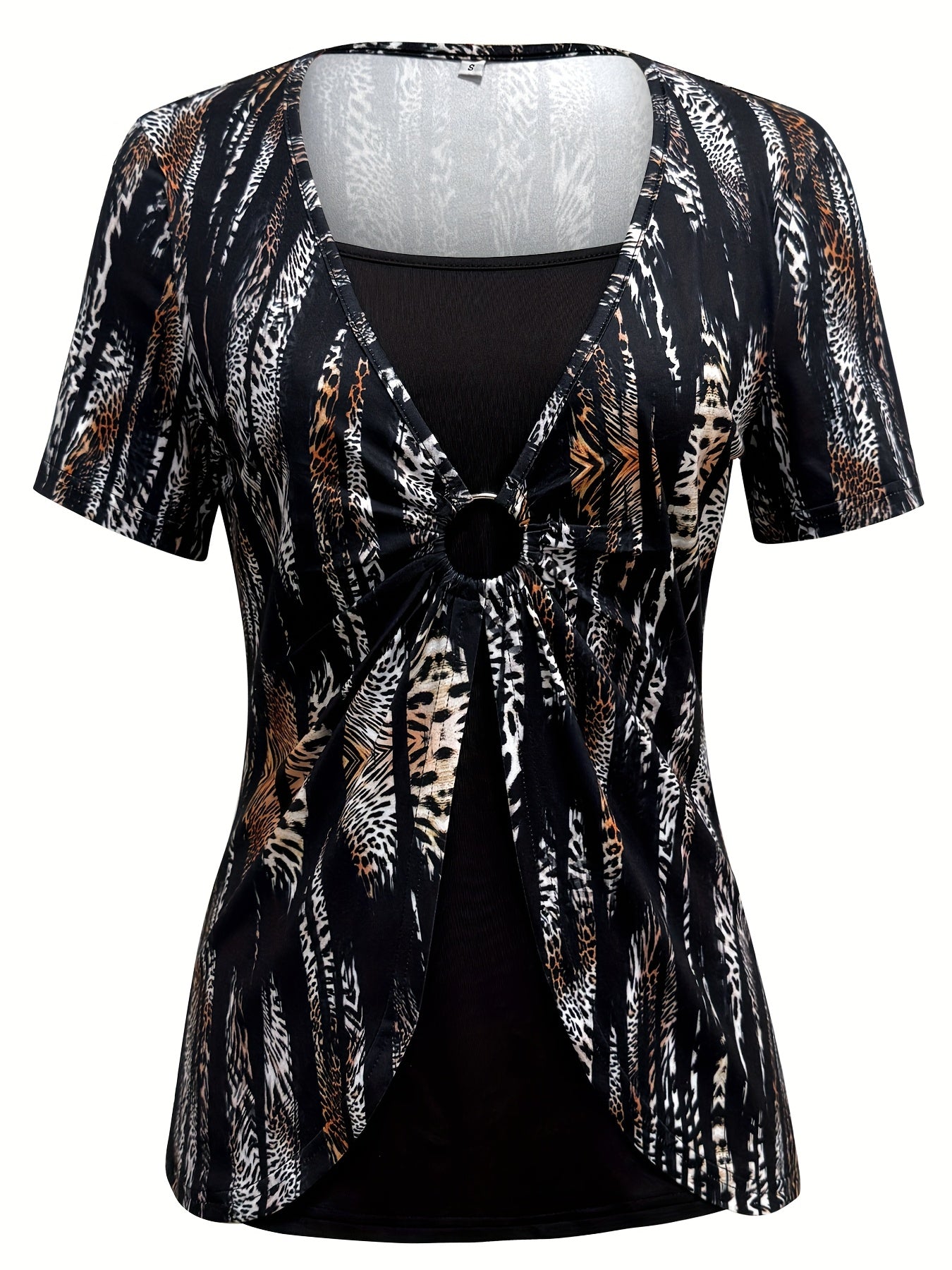 Women's Casual Daily Outing Square Neck 2 - in - 1 Look Hoop Paisley Print Top T-shirt - veyora