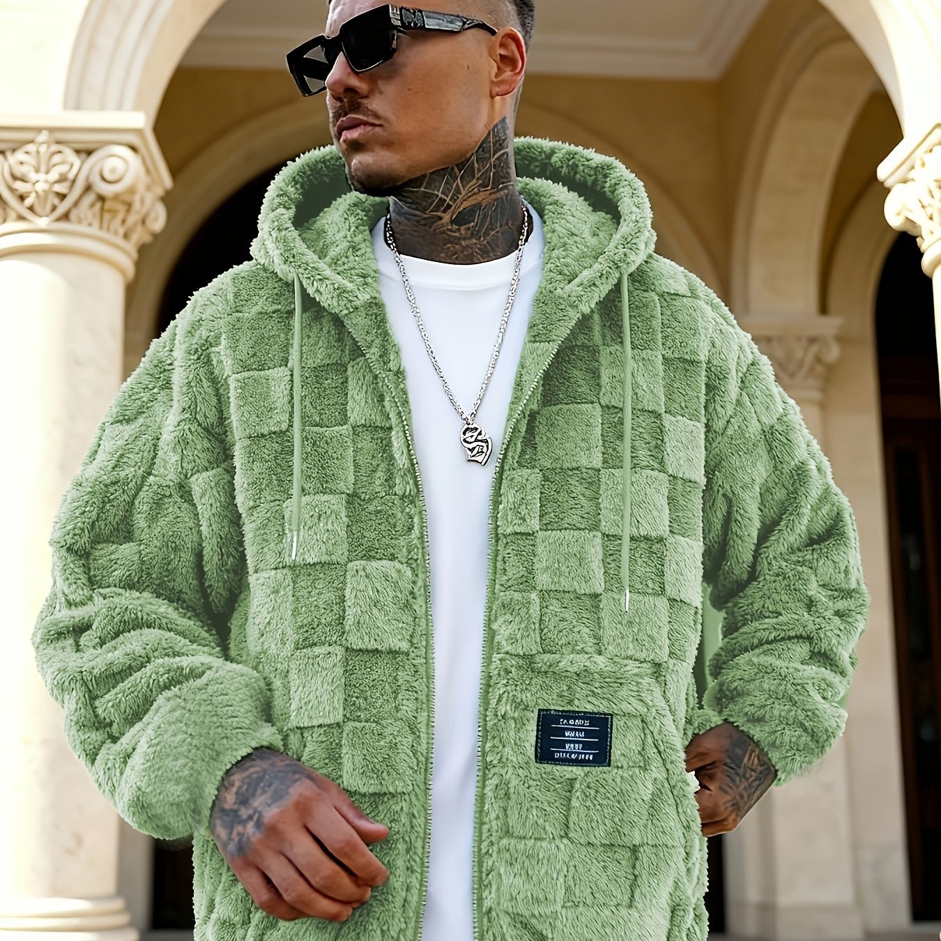Men'S Fleece - Lined Hooded Warm Long - Sleeve Jacket, a Comfortable Outerwear Option, Suitable for Casual Wear in Autumn And Winter, Featuring a Zipper Design, Ideal for Daily And Home Use - veyora