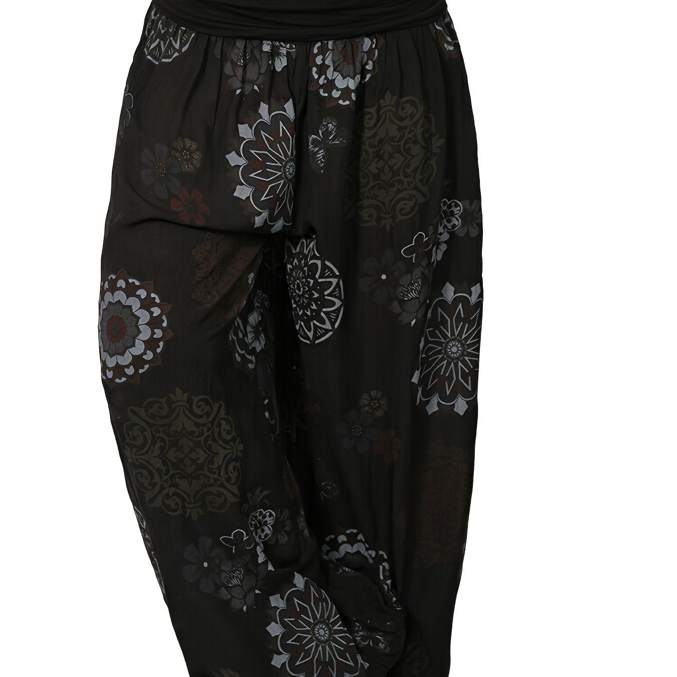 Boho Floral Print Harem Pants, Bohemian Loose Elastic Waist Pants For Spring & Summer, Women's Clothing - veyora