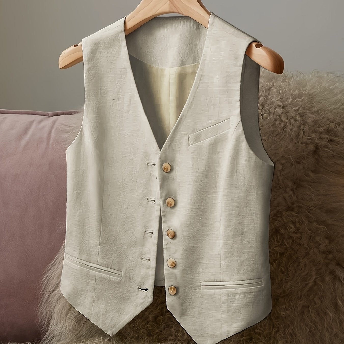 BK040924 Women's Casual Elegant Waist - cinching Jacket Vest Linen - veyora