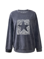 Gray Long - Sleeve Round - Neck Printed Sweatshirt - veyora