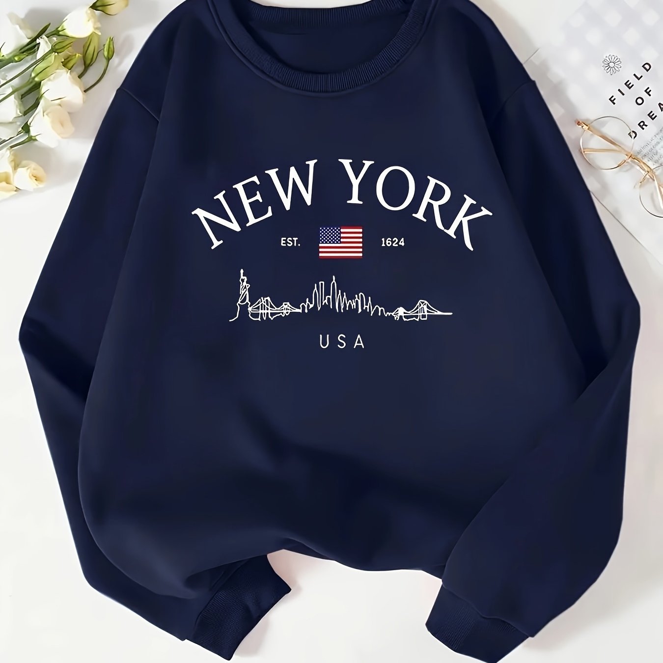 [Women's Crew Neck Sweatshirt] European and American Women's Fashion Trend Sporty Crew Neck Sweatshirt - veyora