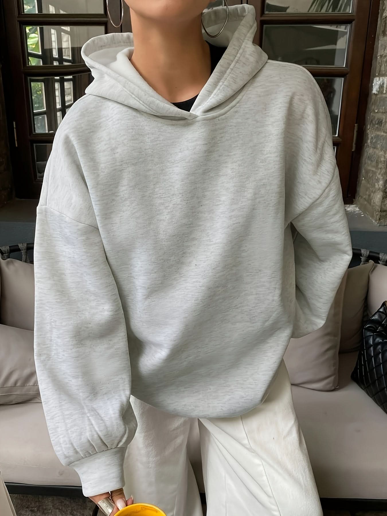 Women'S Casual Loose Hooded Sweatshirt - Autumn And Winter Comfortable Fleece Lined Pullover, Solid Color Loose Fit - veyora