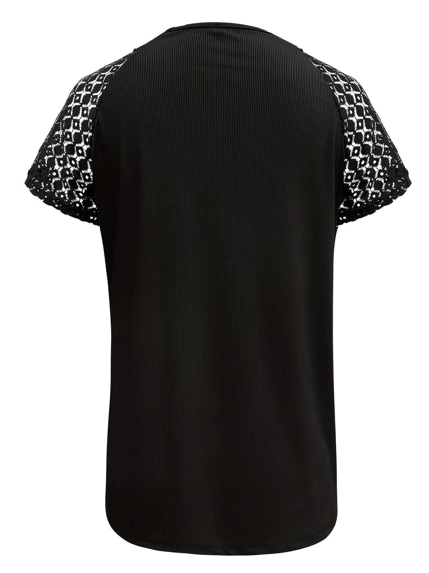 Directional Development of a Women'S V - Neck Button Lace Collar Top, Featuring Casual Lace Patchwork And Raglan Sleeves - veyora