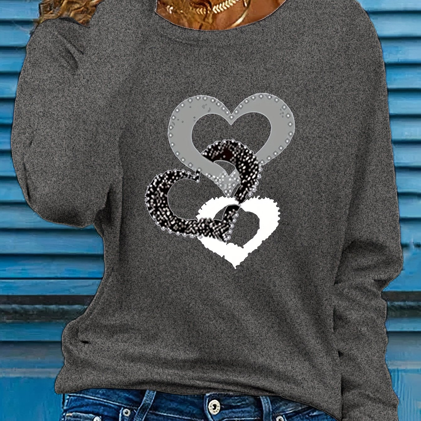 Three Heart Long - Sleeved T-Shirts - veyora