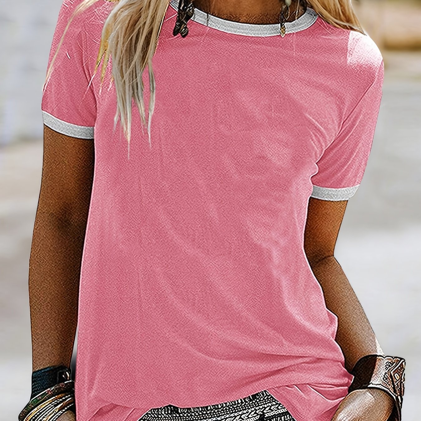 Loose Crew Neck T-shirt, Casual Simple Short Sleeve Summer T-Shirts Tops, Women's Clothing - veyora