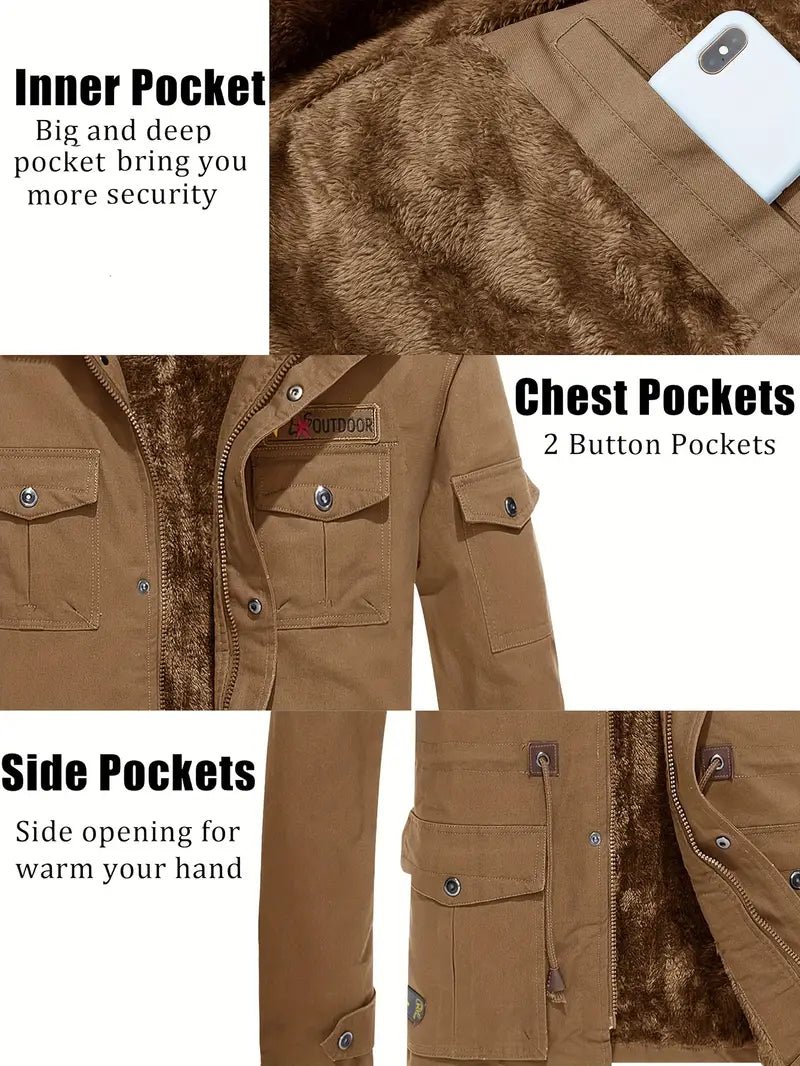 Men's Winter Cargo Jacket - Fleece - Lined, Water - Resistant, Windproof - veyora