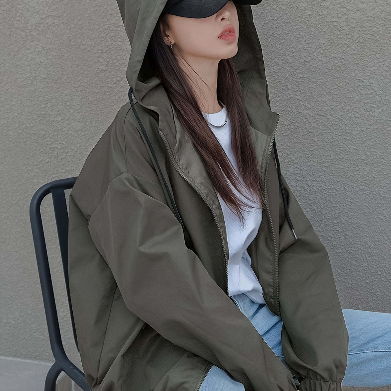 Simple Fashion Versatile Zip - Up Hooded Casual Jacket - veyora
