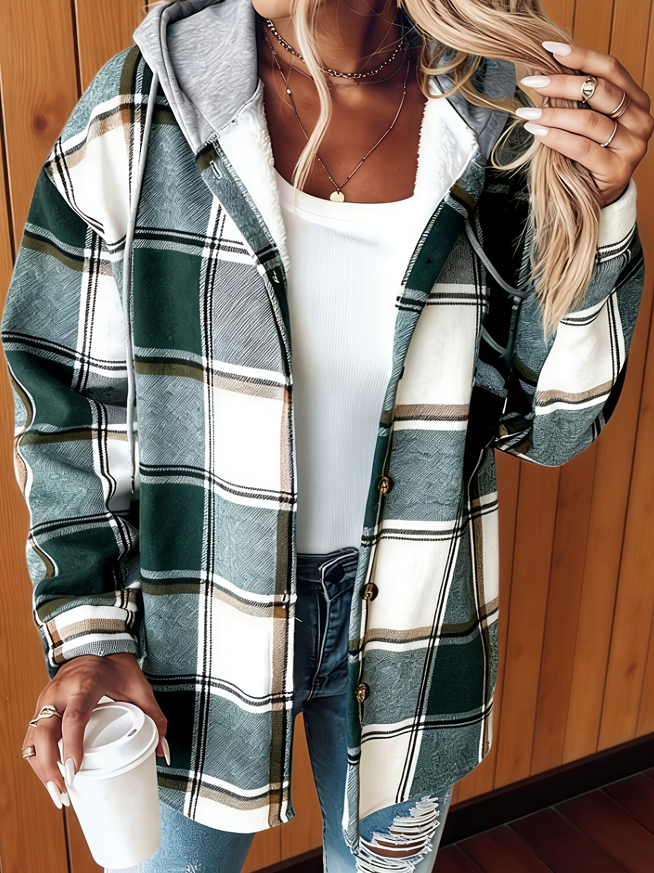 Autumn/Winter European and American Fashion Thickened Outer Wear Hooded Plaid Sports Jacket - veyora