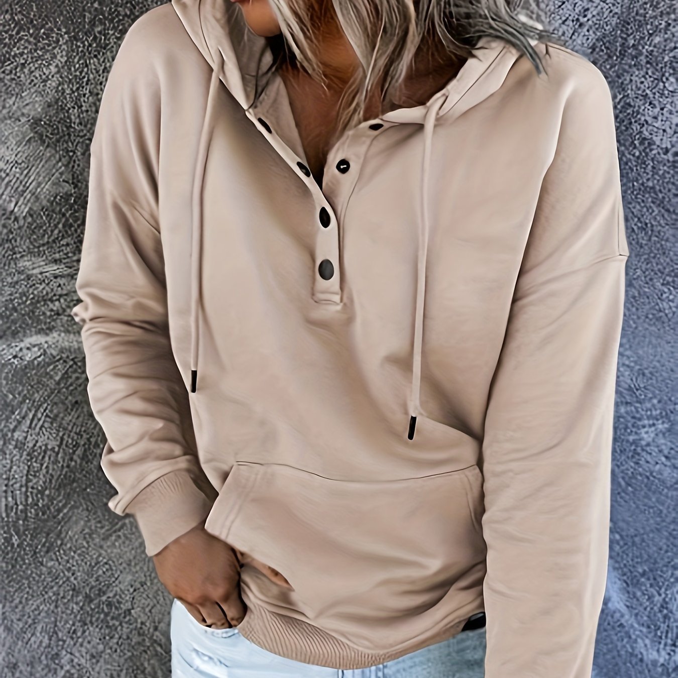 Women'S Oversized Hooded Sweatshirt - Long Sleeve Loose Fit Hoodie with Drawstring Hood & Front Pocket, Solid Casual Winter Warmth, Cozy Fall Winter Layering, Minimalist Casual Attire, Easy Care (Machine Washable) - Versatile for Casual & Semi - Forma - veyora