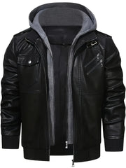 Men'S Black Hooded Jacket - Casual Style, Full - Zip Design with Pockets, Long Sleeves, Polyester Lining, Perfect for Outdoor Activities - veyora