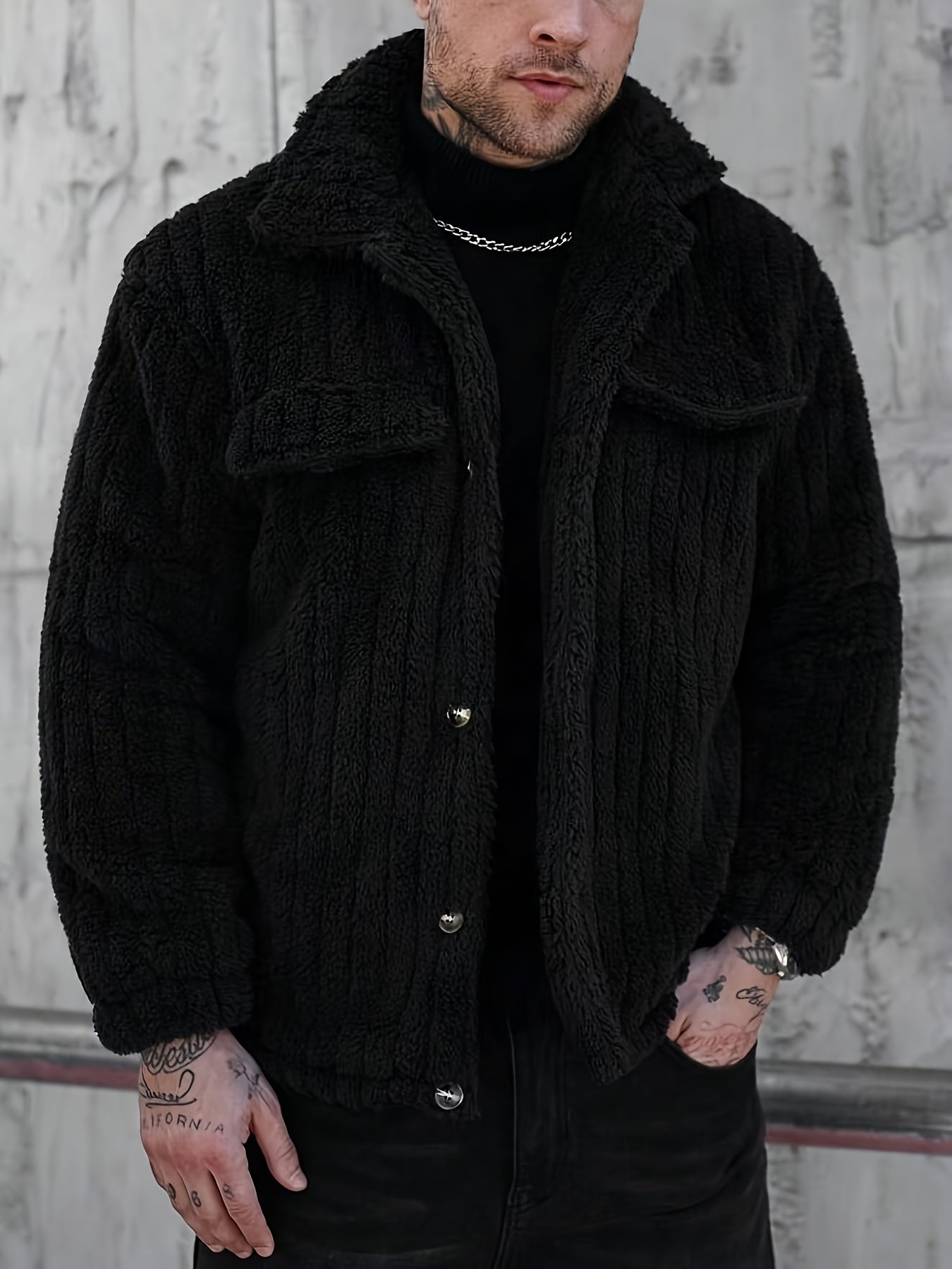 Men's Winter Front Placket Flannel Jacket, Suitable for Daily Wear and Casual Outings - veyora