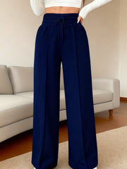 High - Waisted Wide - Leg Pants - Winter Trousers with Moderate Elasticity, Solid Color Casual & Dressy Outfits, Machine Washable Winter Pants for, Semi - Formal Events (No Bulk) - veyora