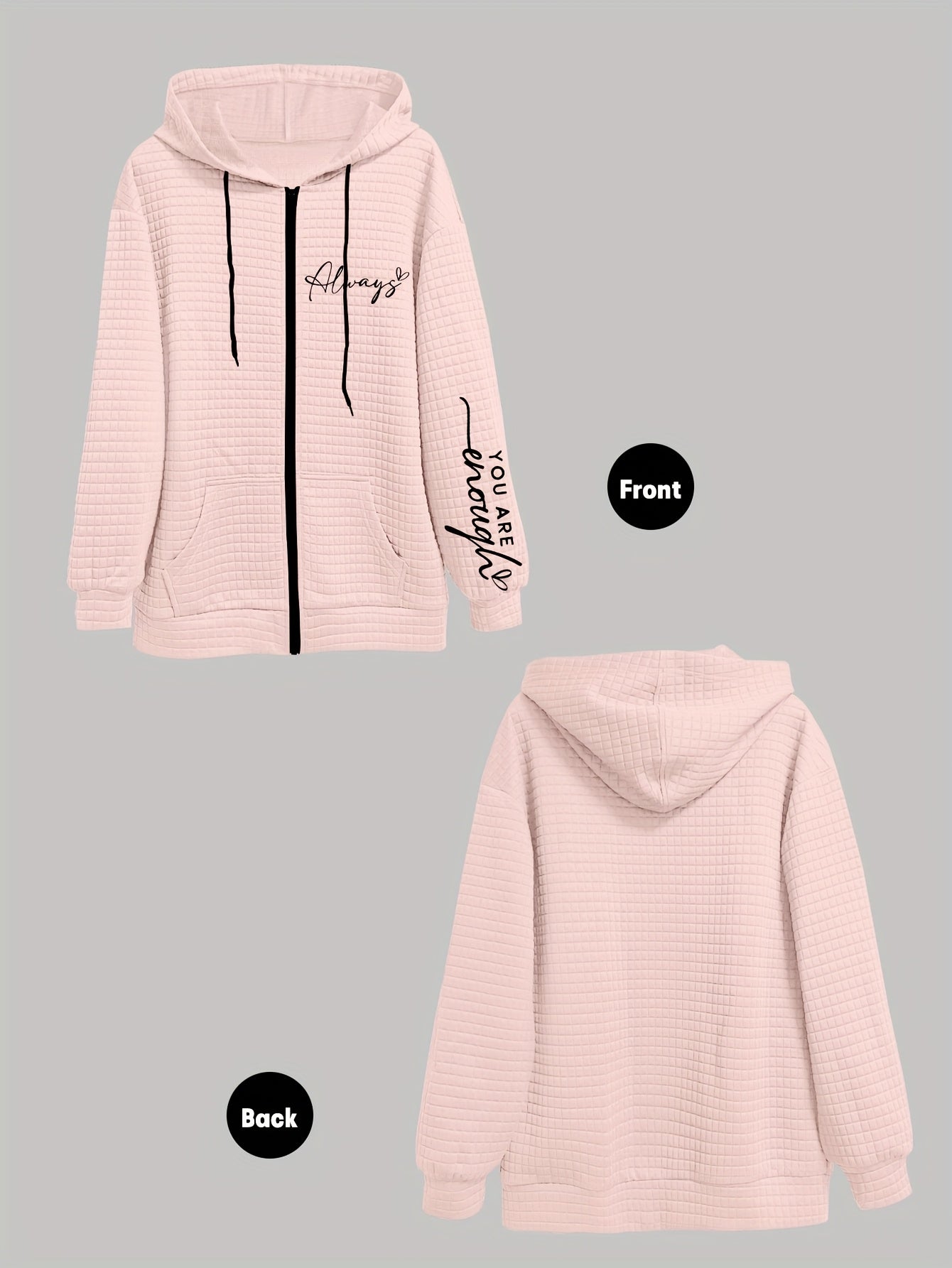 Letter Print Zipper Dual Pockets Hoodie, Casual Long Sleeve Drawstring Hoodies Sweatshirt, Women's Clothing - veyora