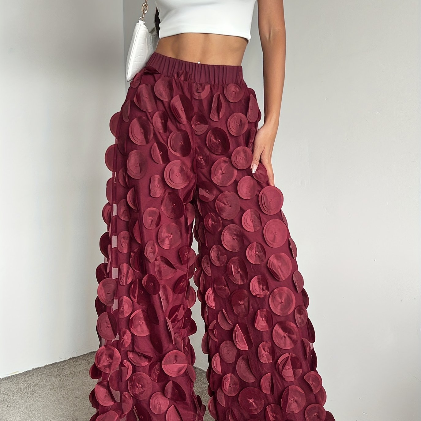 Heavyweight Three - dimensional Polka Dot Black Mesh Pants - veyora