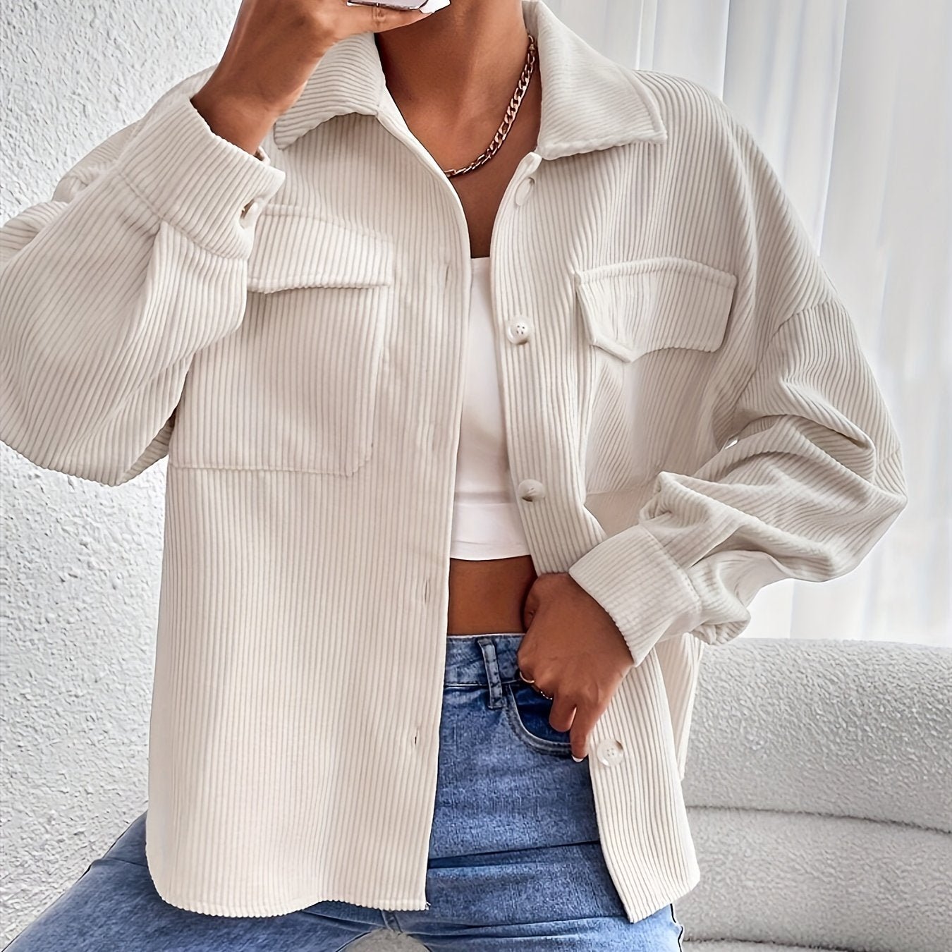 Gavin Oriented European And American Solid Color Pocket Ribbed Casual Jacket - veyora