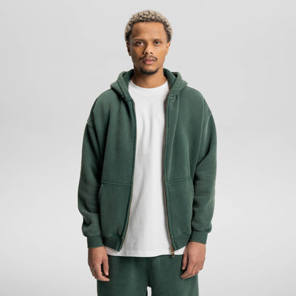 Loose Fit Washed Zip Up Hoodie