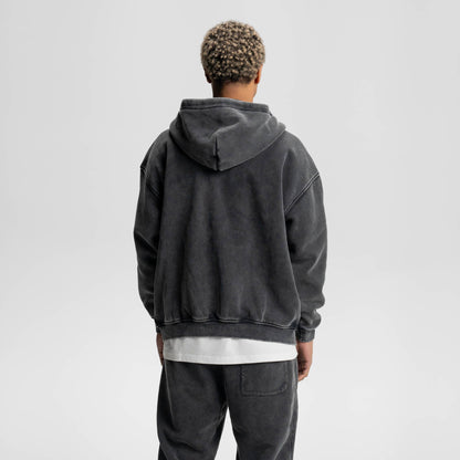 Loose Fit Washed Zip Up Hoodie