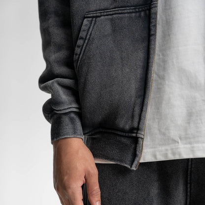 Loose Fit Washed Zip Up Hoodie
