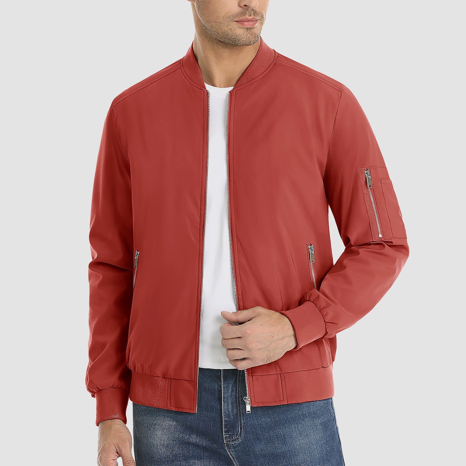 Men's Lightweight Zip-Up Bomber Jacket - Casual Windbreaker