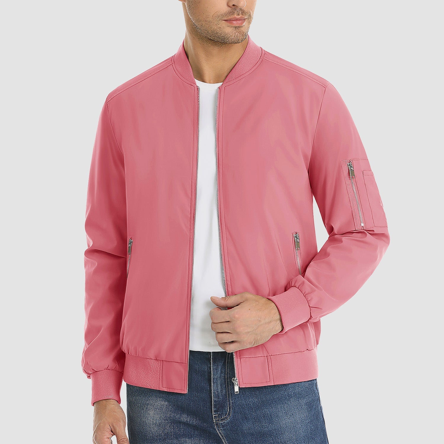 Men's Lightweight Zip-Up Bomber Jacket - Casual Windbreaker