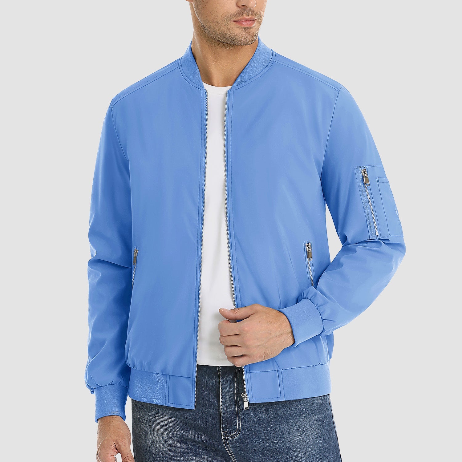 Men's Lightweight Zip-Up Bomber Jacket - Casual Windbreaker