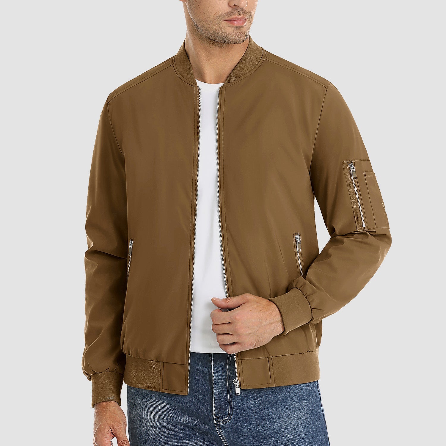 Men's Lightweight Zip-Up Bomber Jacket - Casual Windbreaker