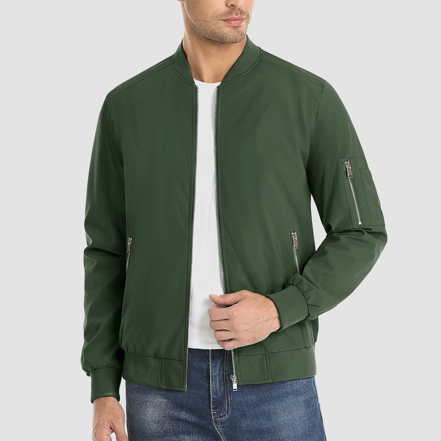 Men's Lightweight Zip-Up Bomber Jacket - Casual Windbreaker