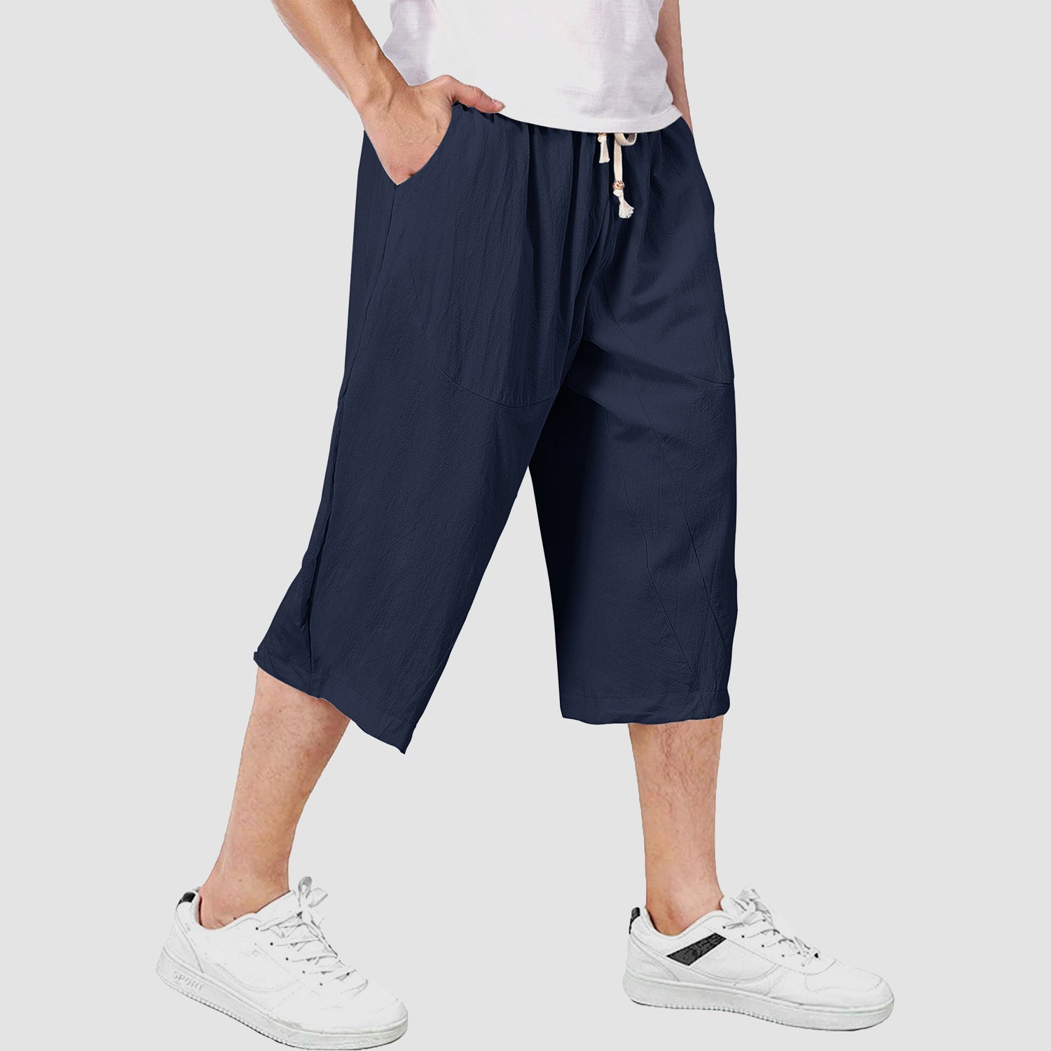 Men's Capri Shorts Linen Casual Yoga Shorts
