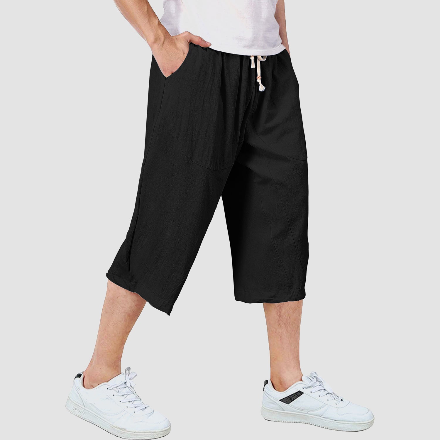 Men's Capri Shorts Linen Casual Yoga Shorts