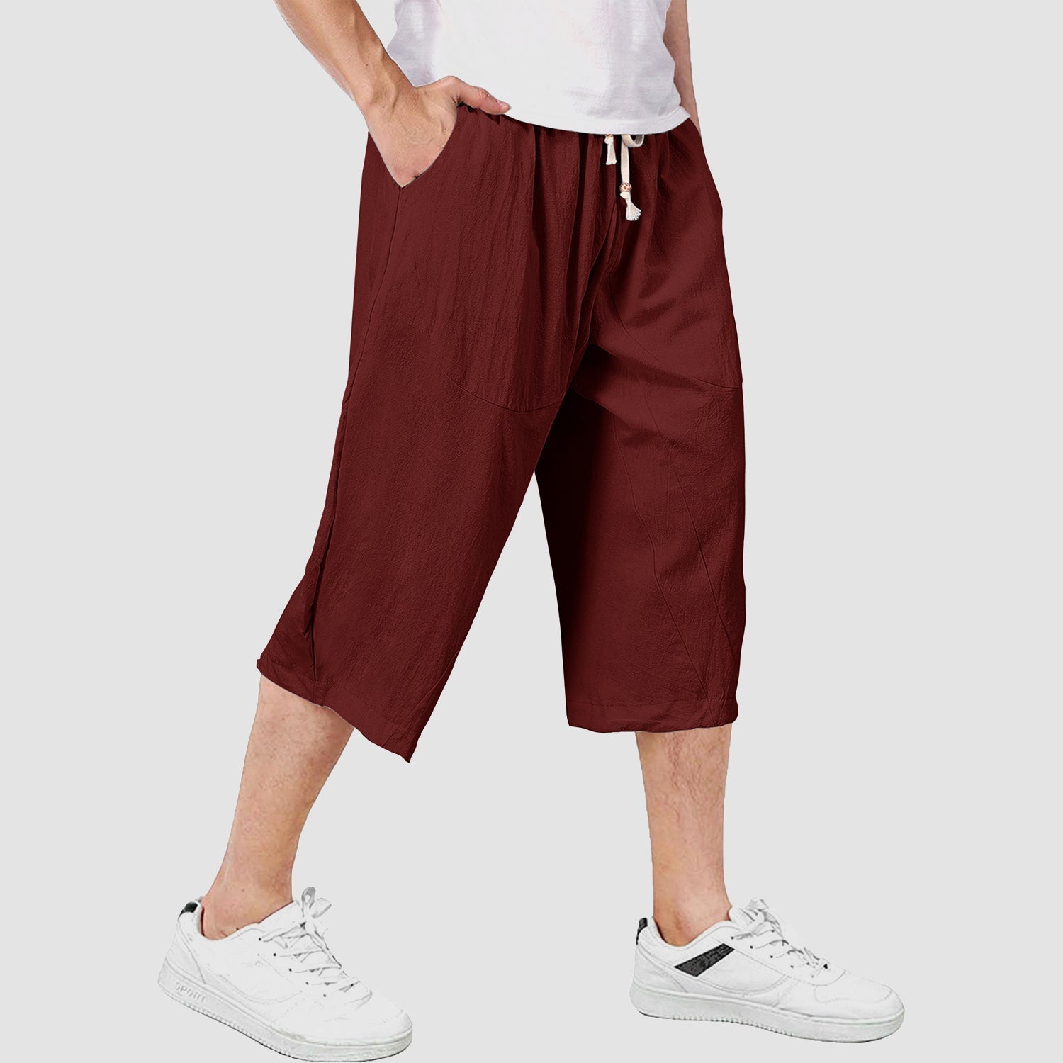 Men's Capri Shorts Linen Casual Yoga Shorts