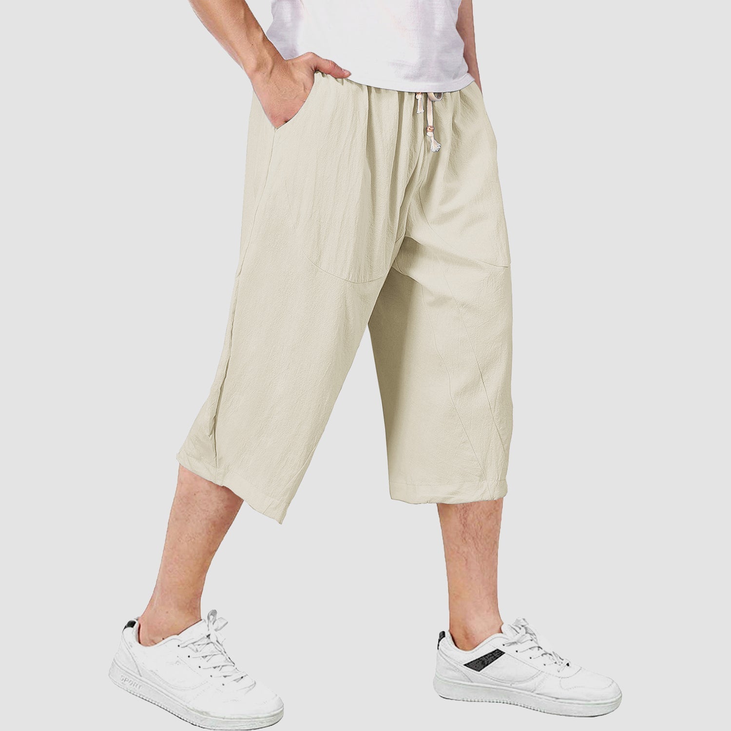 Men's Capri Shorts Linen Casual Yoga Shorts