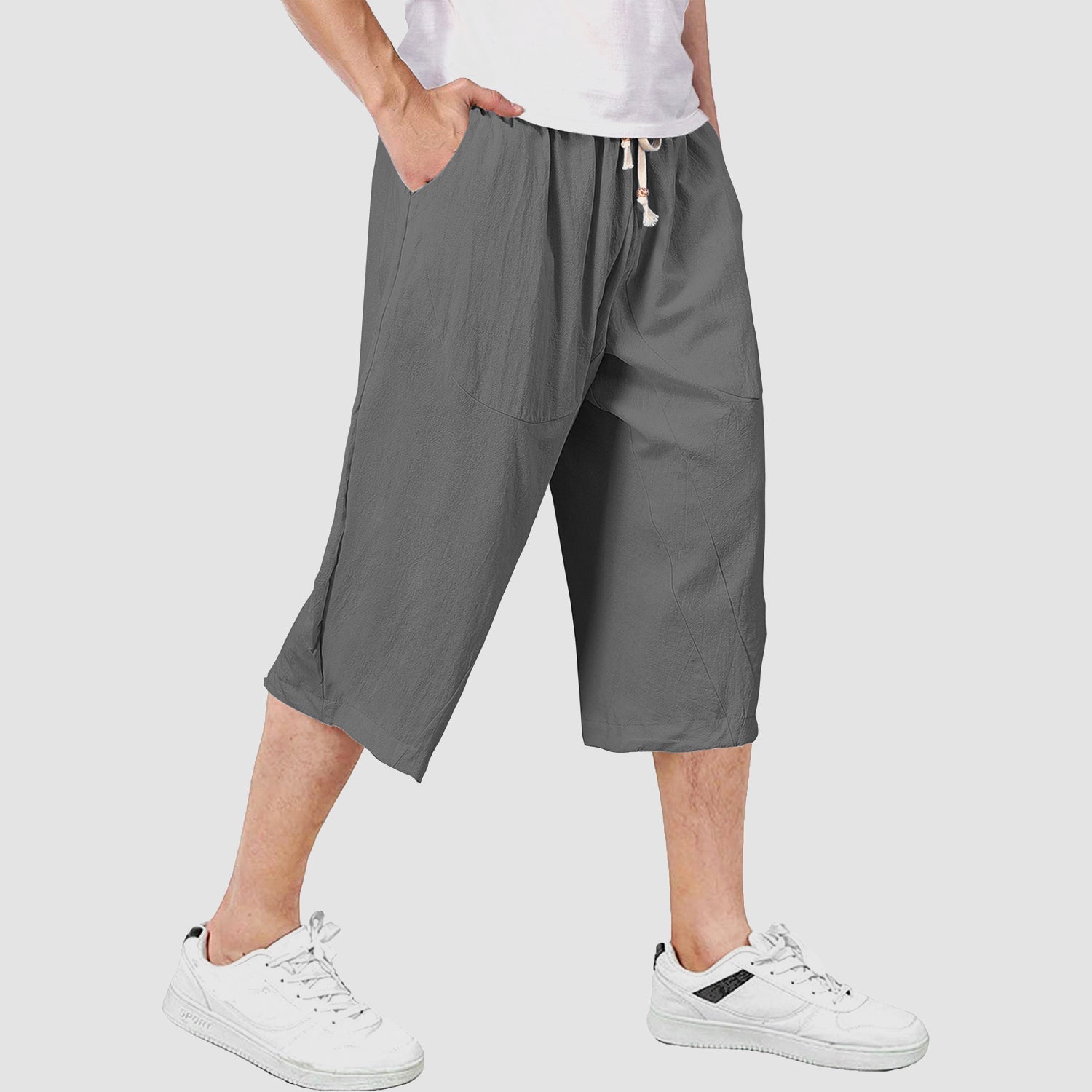 Men's Capri Shorts Linen Casual Yoga Shorts