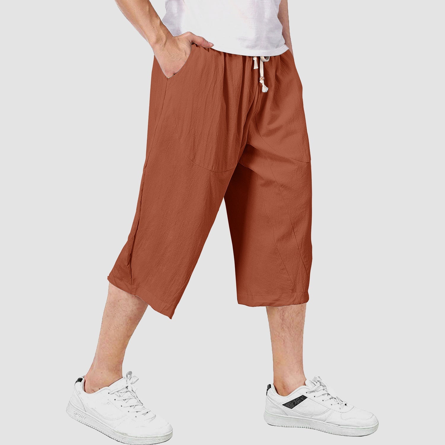 Men's Capri Shorts Linen Casual Yoga Shorts